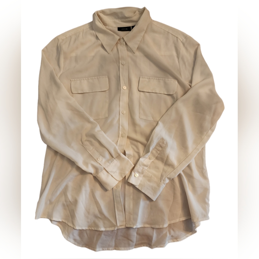 Cream collared blouse - semi sheer xl